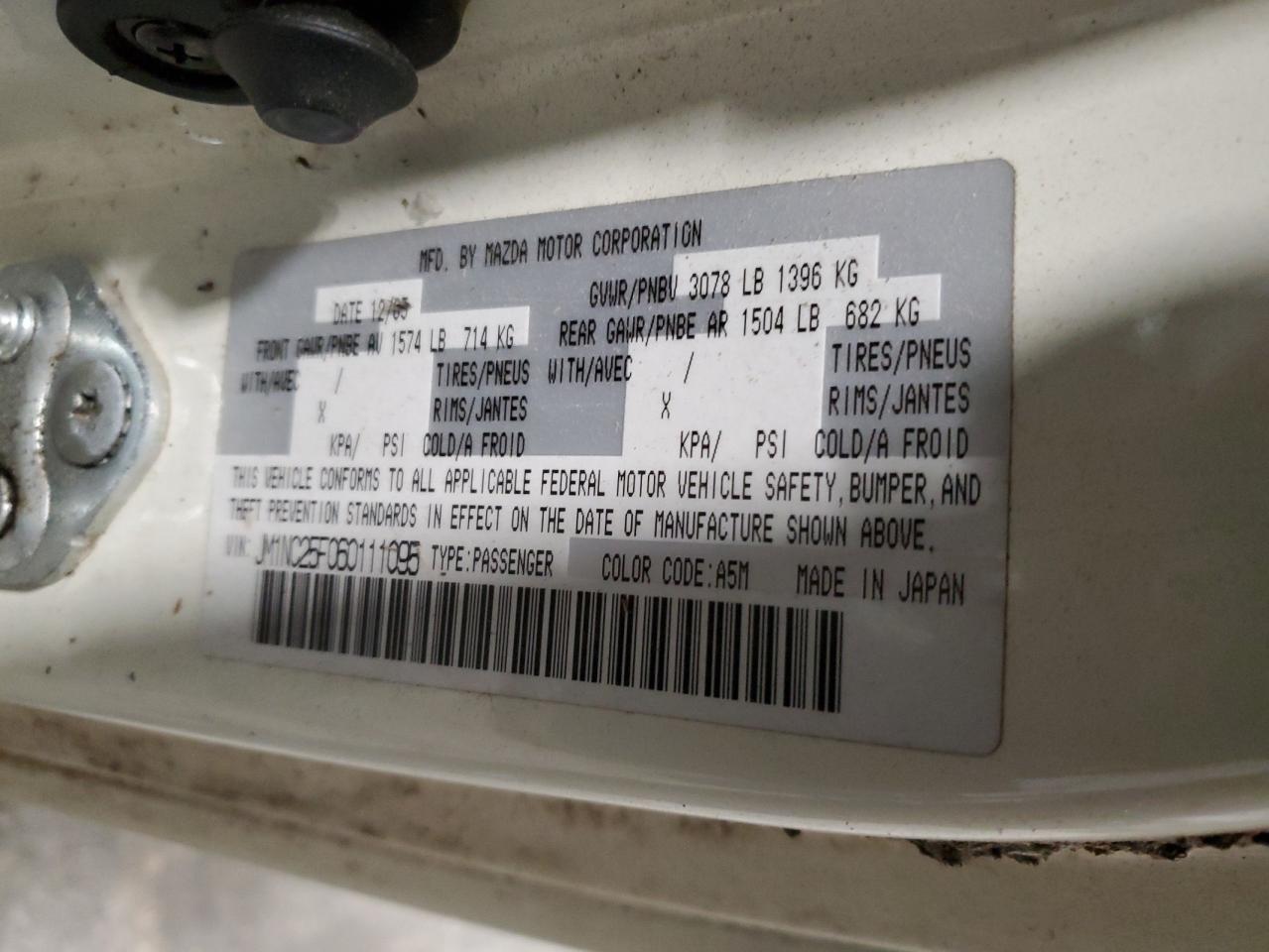 2006 Mazda Mx-5 Miata VIN: JM1NC25F060111095 Lot: 93106295