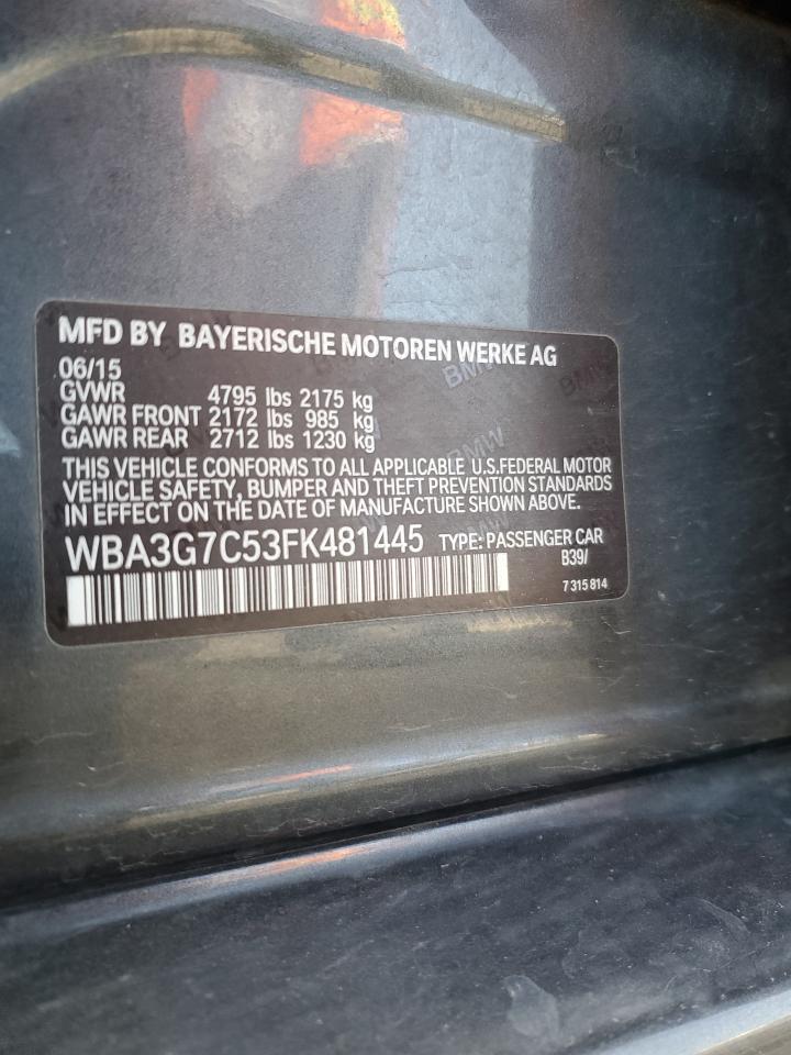 2015 BMW 328 Xi VIN: WBA3G7C53FK481445 Lot: 91936615
