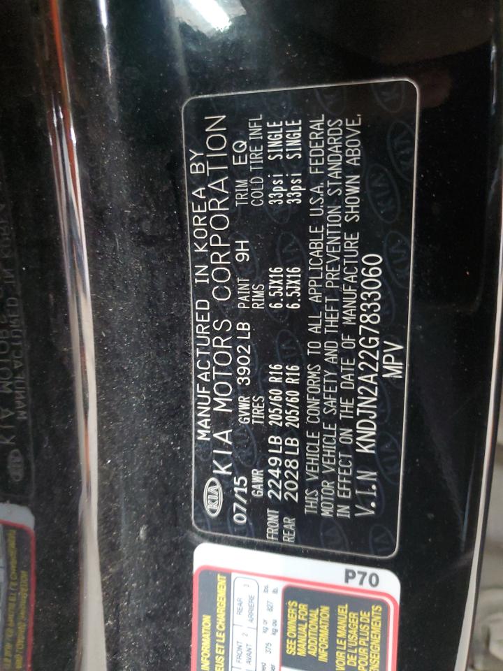 2016 Kia Soul VIN: KNDJN2A22G7833060 Lot: 93420455