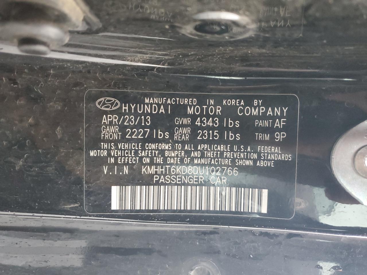 2013 Hyundai Genesis Coupe 2.0T VIN: KMHHT6KD8DU102766 Lot: 92751405