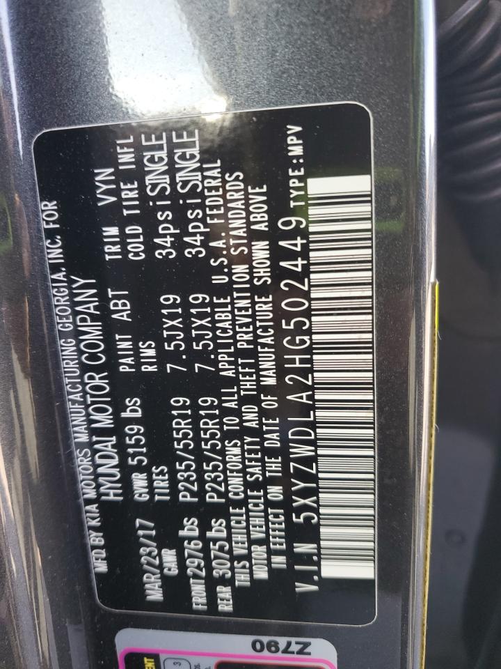 2017 Hyundai Santa Fe Sport VIN: 5XYZWDLA2HG502449 Lot: 92265415