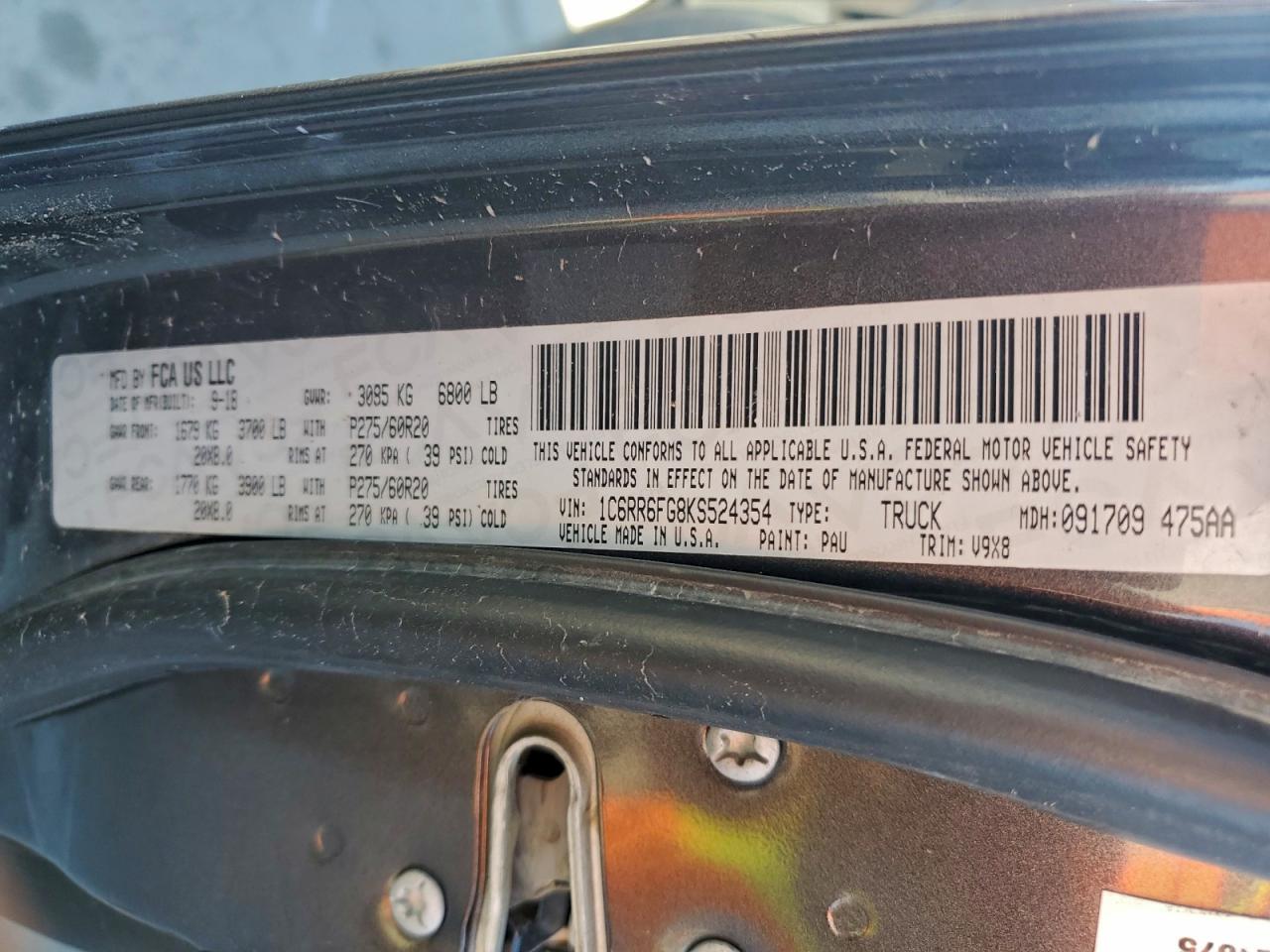 2019 Ram 1500 Classic Tradesman VIN: 1C6RR6FG8KS524354 Lot: 93073165