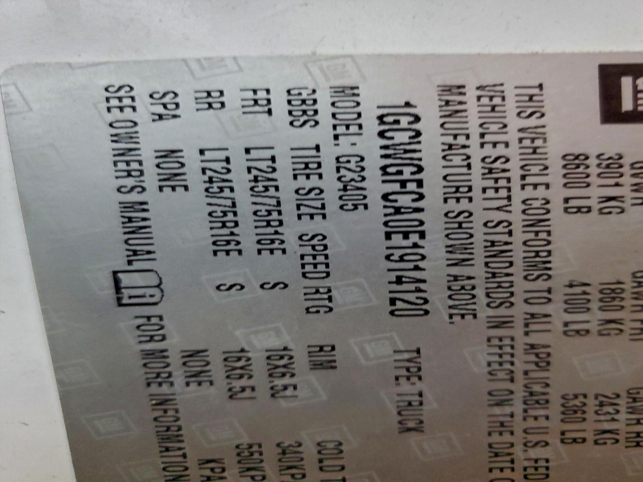 2014 Chevrolet Express G2 VIN: 914120 Lot: 95017005