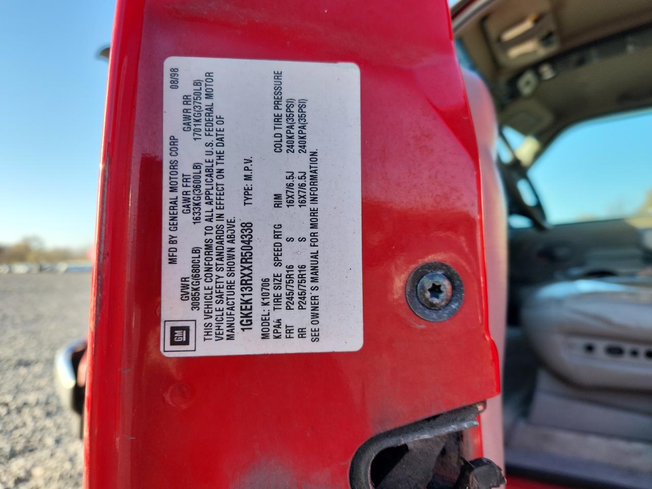 1999 GMC Yukon VIN: 1GKEK13RXXR504338 Lot: 92609515