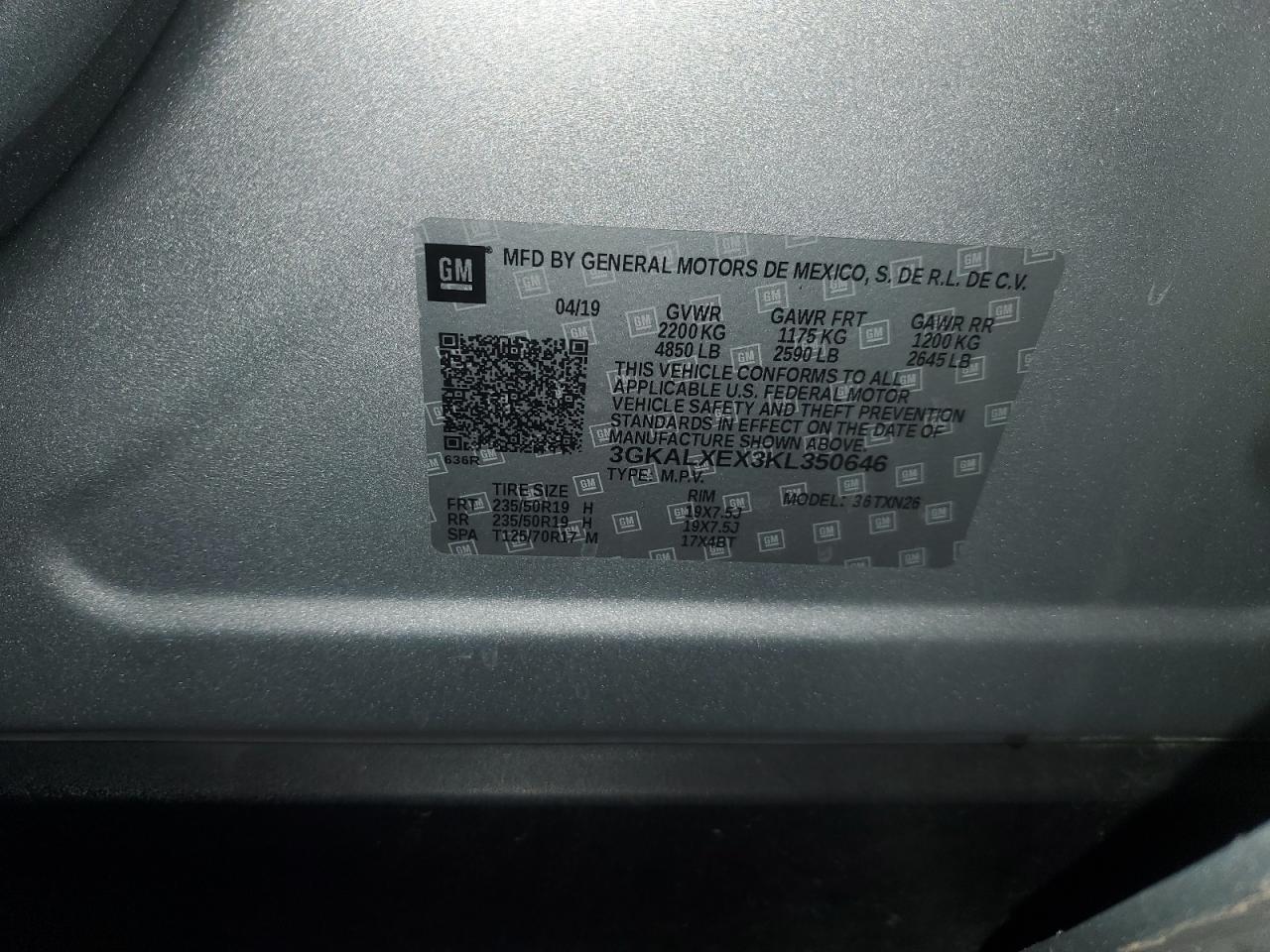 2019 GMC Terrain Denali VIN: 3GKALXEX3KL350646 Lot: 93109355
