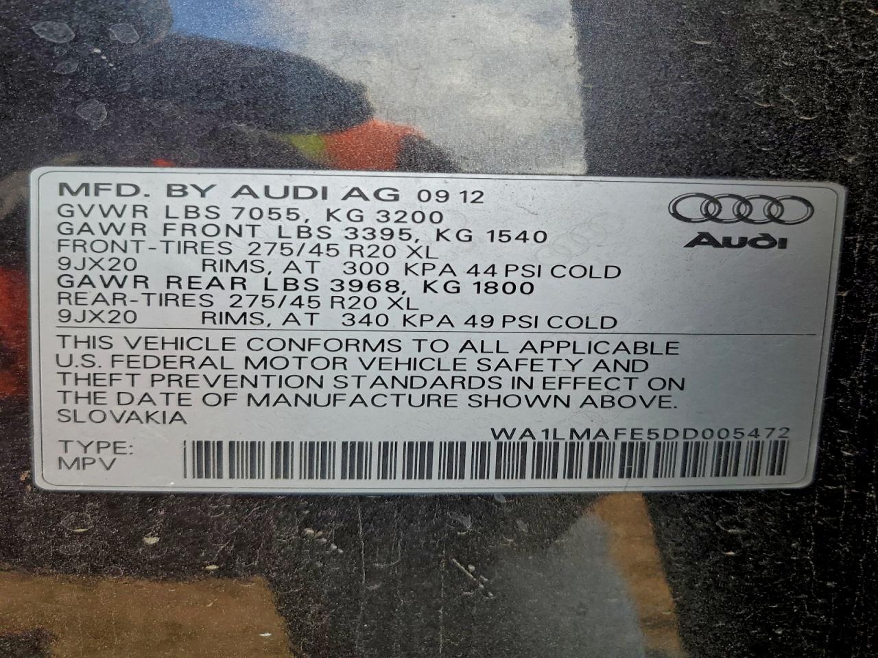 2013 Audi Q7 Premium Plus VIN: WA1LMAFE5DD005472 Lot: 94274955