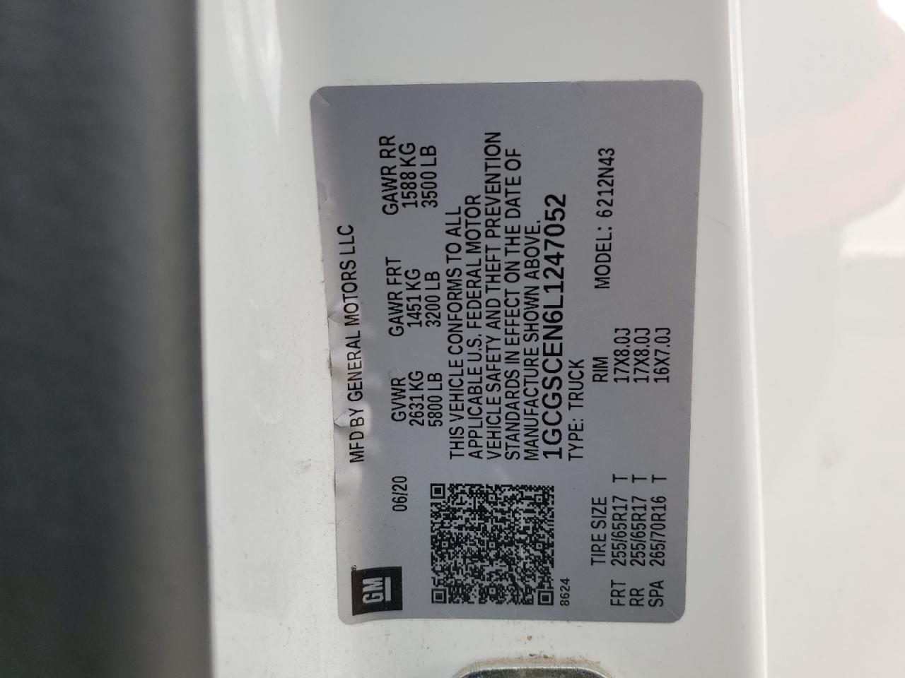 2020 Chevrolet Colorado Lt VIN: 1GCGSCEN6L1247052 Lot: 92134235