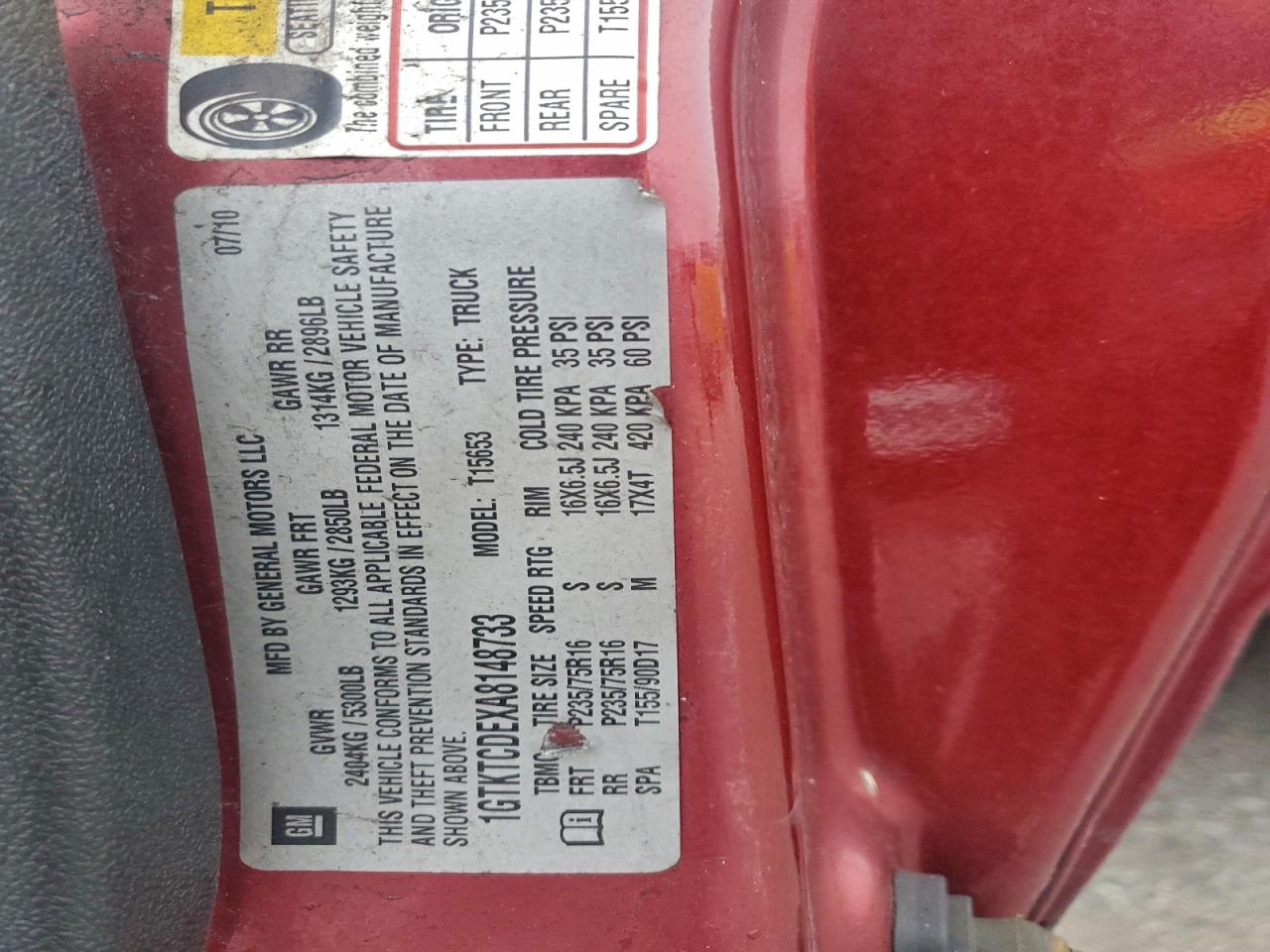 2010 GMC Canyon Sle VIN: 1GTKTCDEXA8148733 Lot: 94168625