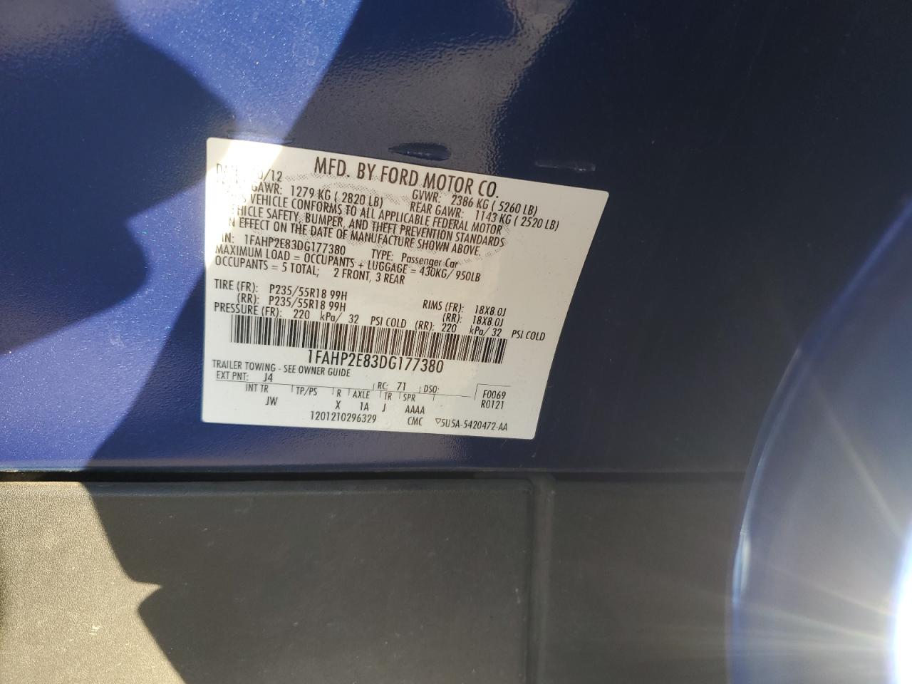 2013 Ford Taurus Sel VIN: 1FAHP2E83DG177380 Lot: 91879115