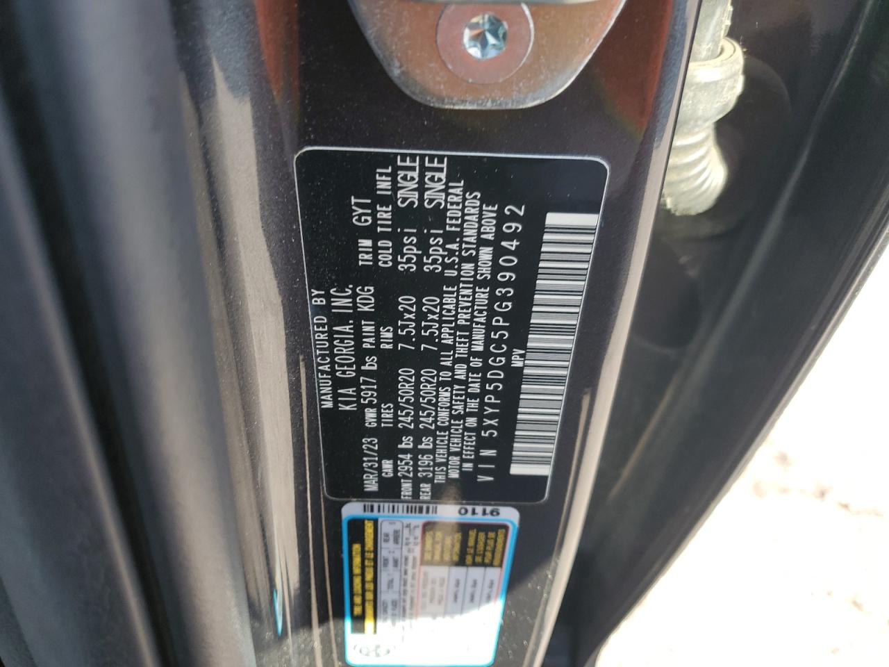 2023 Kia Telluride Sx VIN: 5XYP5DGC5PG390492 Lot: 91125615