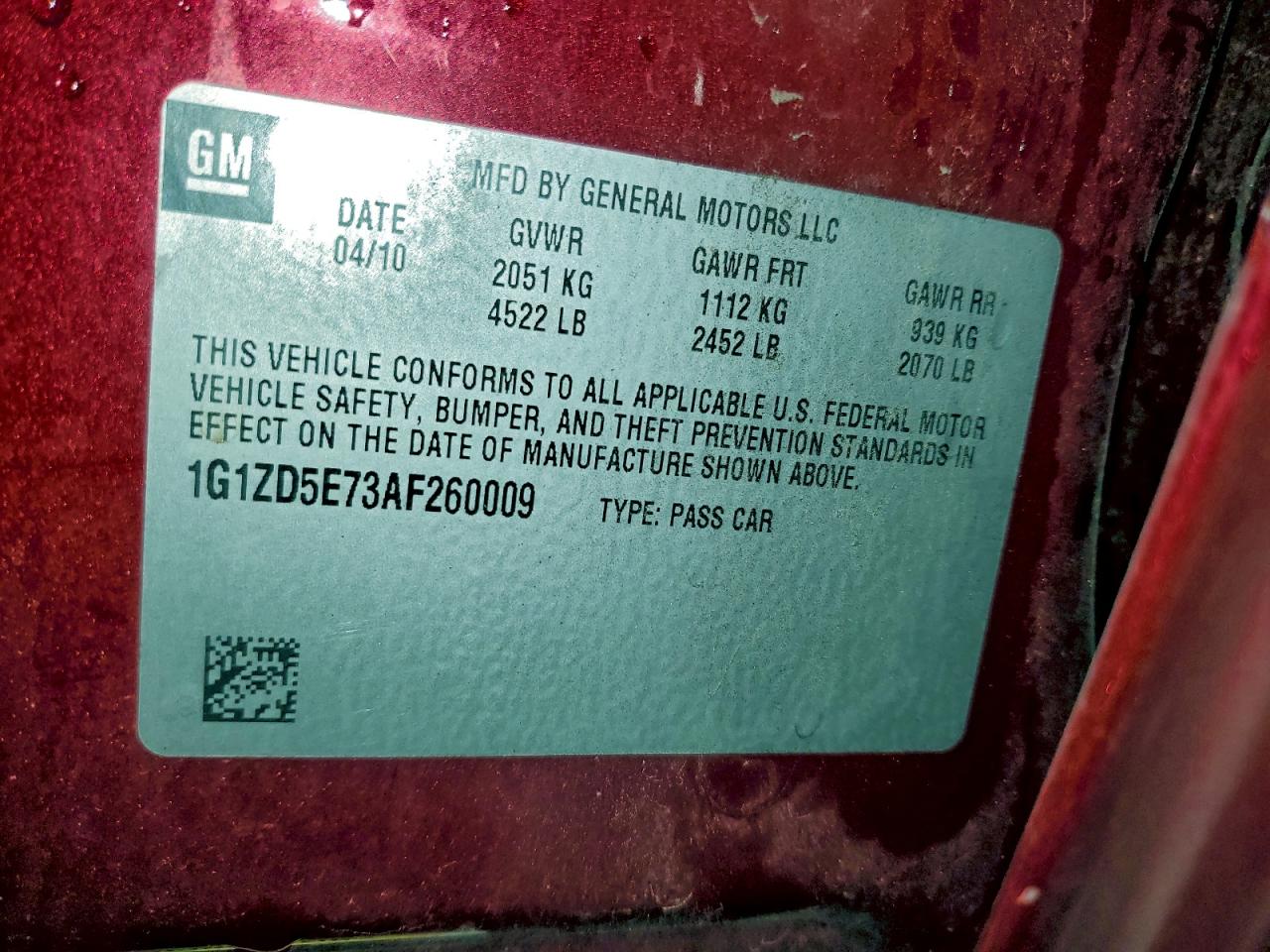 2010 Chevrolet Malibu 2Lt VIN: 1G1ZD5E73AF260009 Lot: 94316685