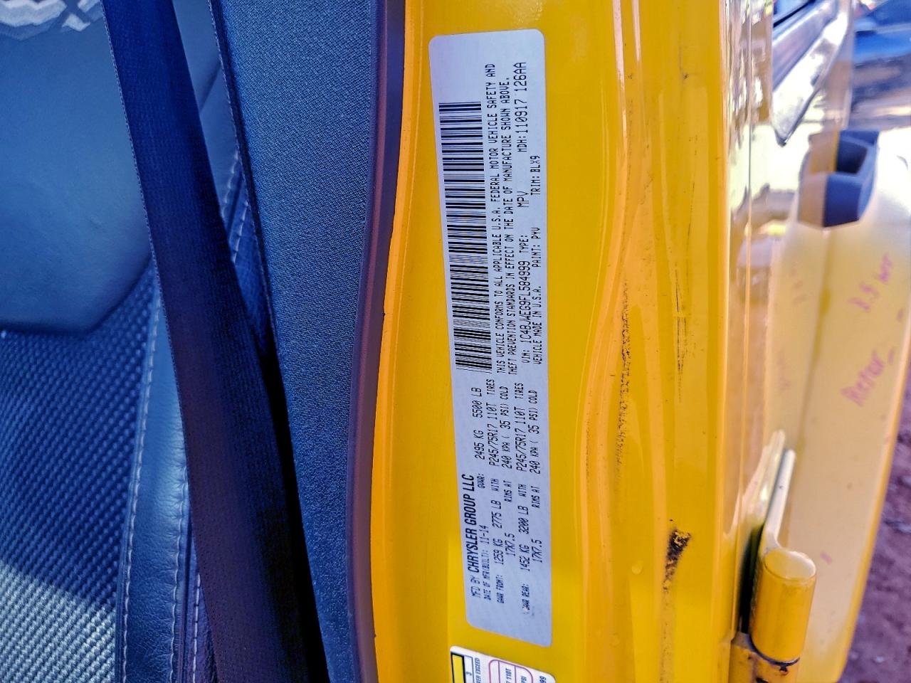 2015 Jeep Wrangler Unlimited Sahara VIN: 1C4BJWEG9FL584999 Lot: 93104355