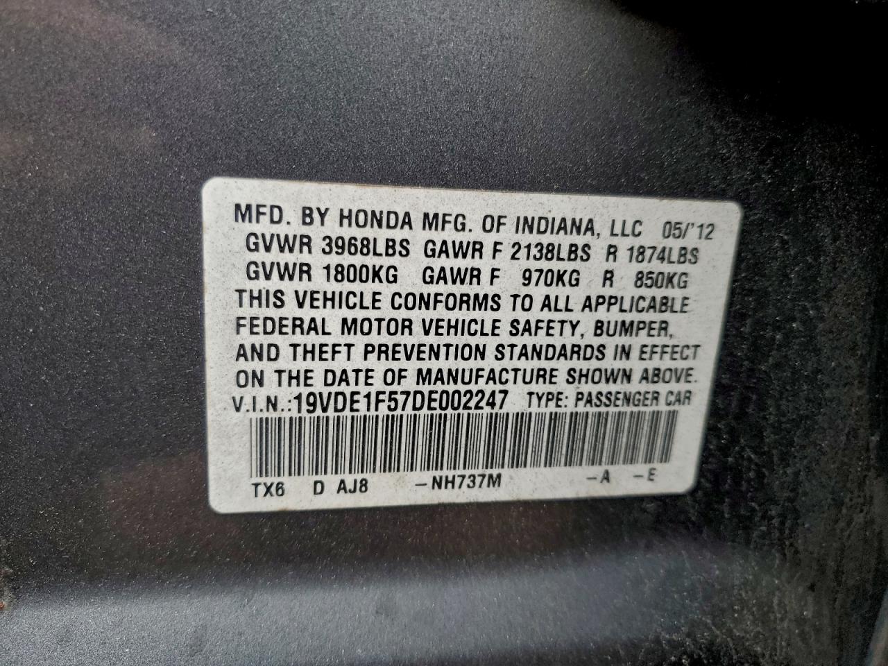 2013 Acura Ilx 20 Premium VIN: 19VDE1F57DE002247 Lot: 94054995