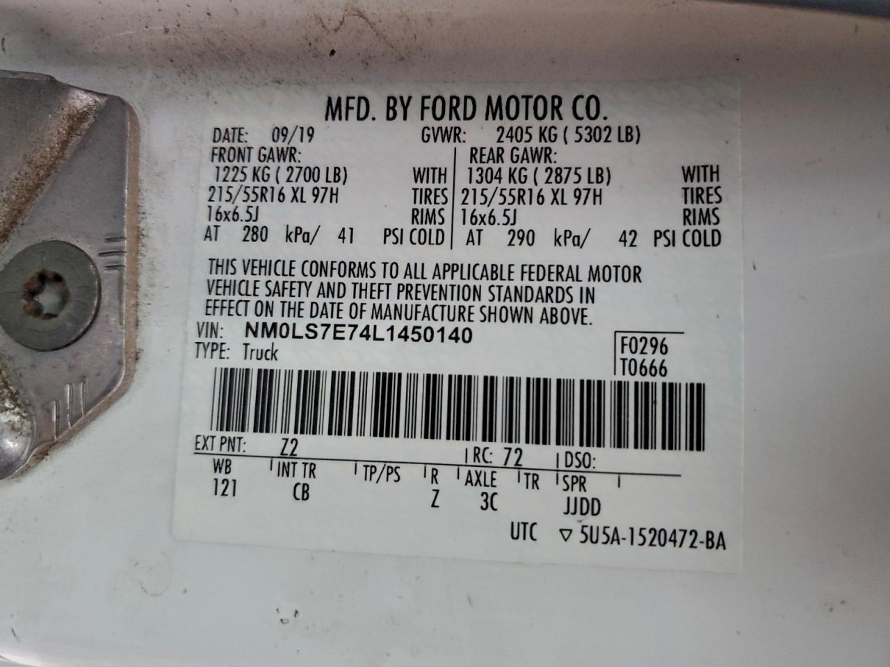 2020 Ford Transit Connect Xl VIN: NM0LS7E74L1450140 Lot: 93498745