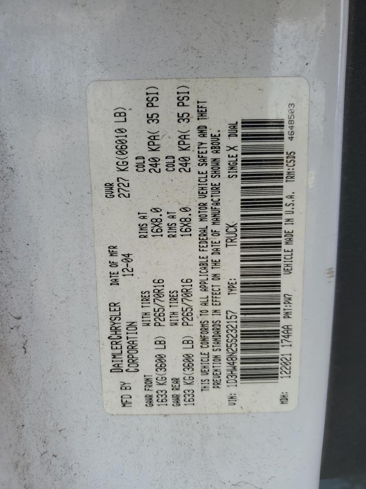 2005 Dodge Dakota Quad Slt VIN: 1D3HW48N25S232157 Lot: 93687585