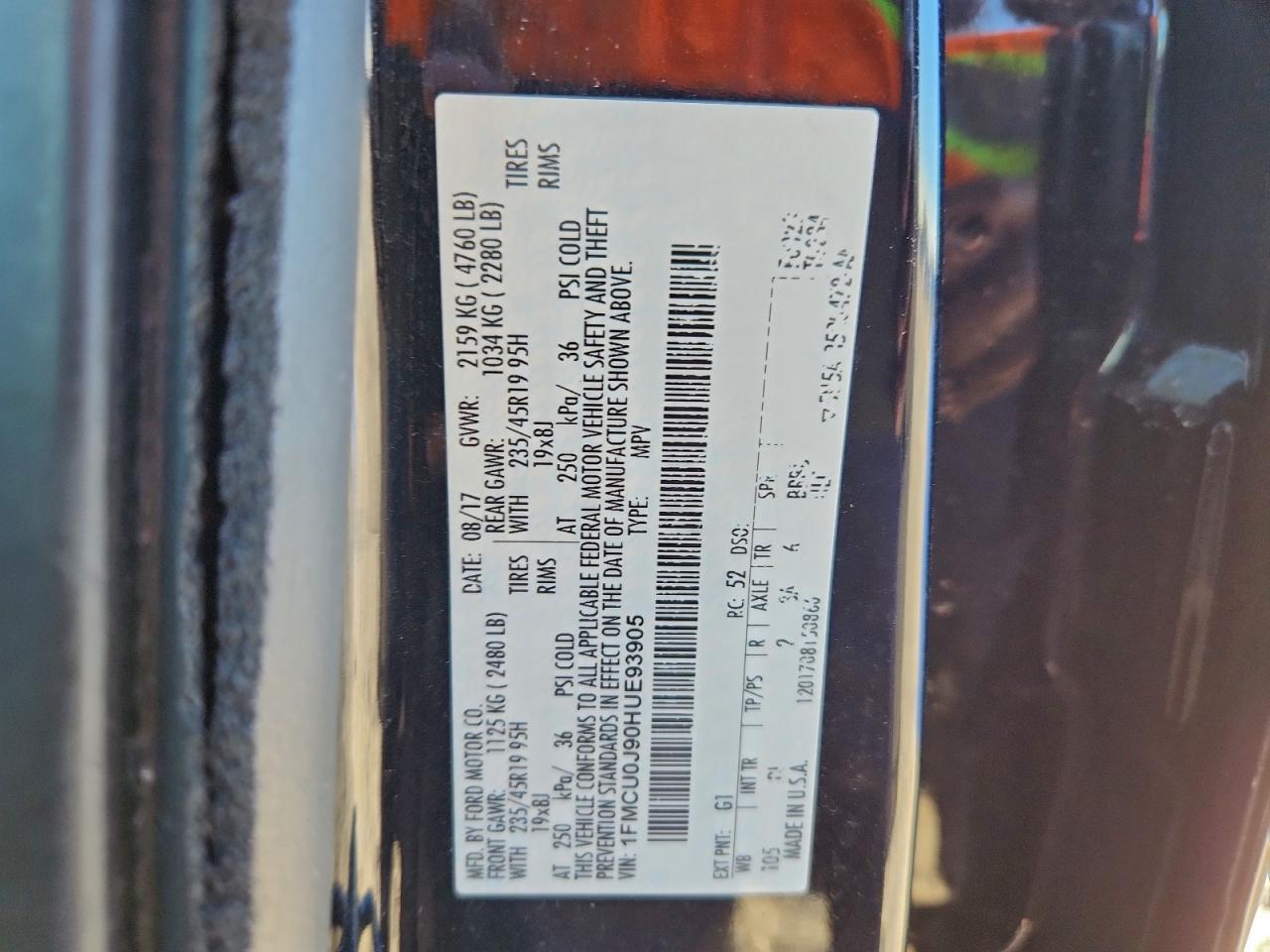 2017 Ford Escape Titanium VIN: 1FMCU0J90HUE93905 Lot: 94811755