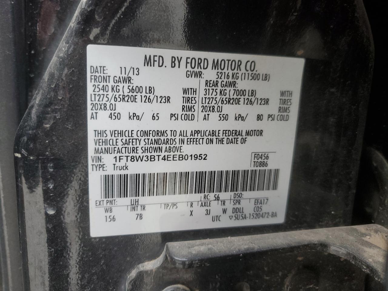 2014 Ford F350 Super Duty VIN: 1FT8W3BT4EEB01952 Lot: 92886645