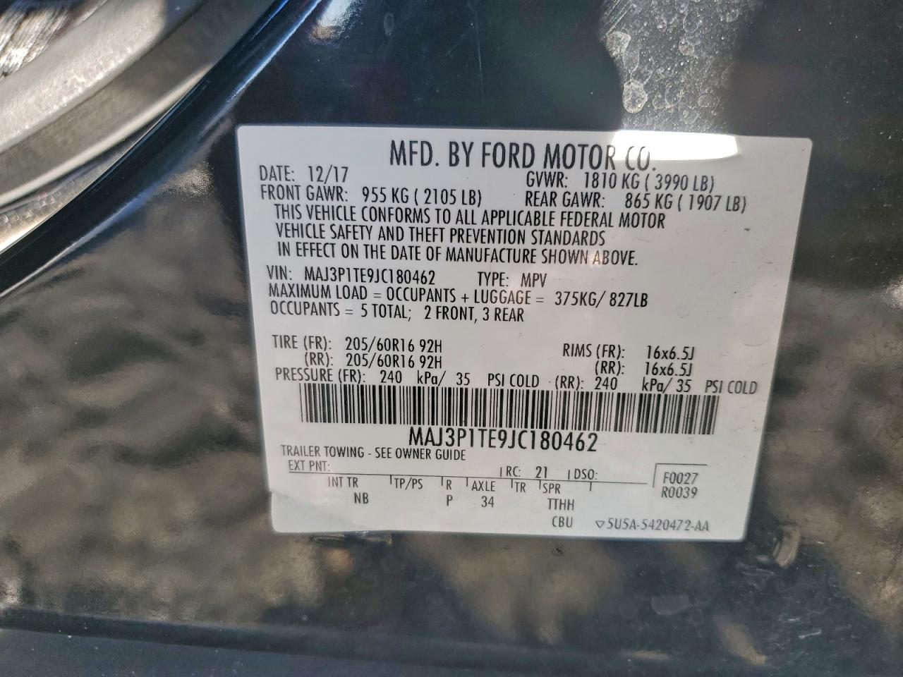 2018 Ford Ecosport Se VIN: MAJ3P1TE9JC180462 Lot: 92745115