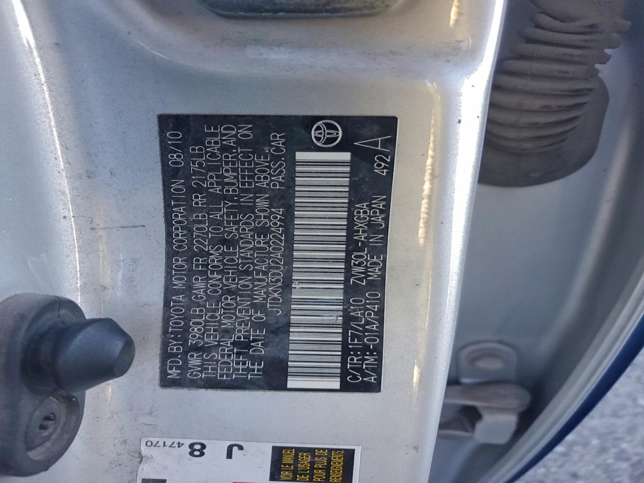 2010 Toyota Prius VIN: JTDKN3DU2A0224994 Lot: 93372235