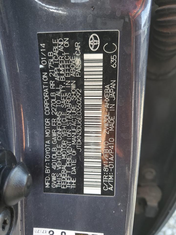 2014 Toyota Prius VIN: JTDKN3DU6E0360292 Lot: 91191525