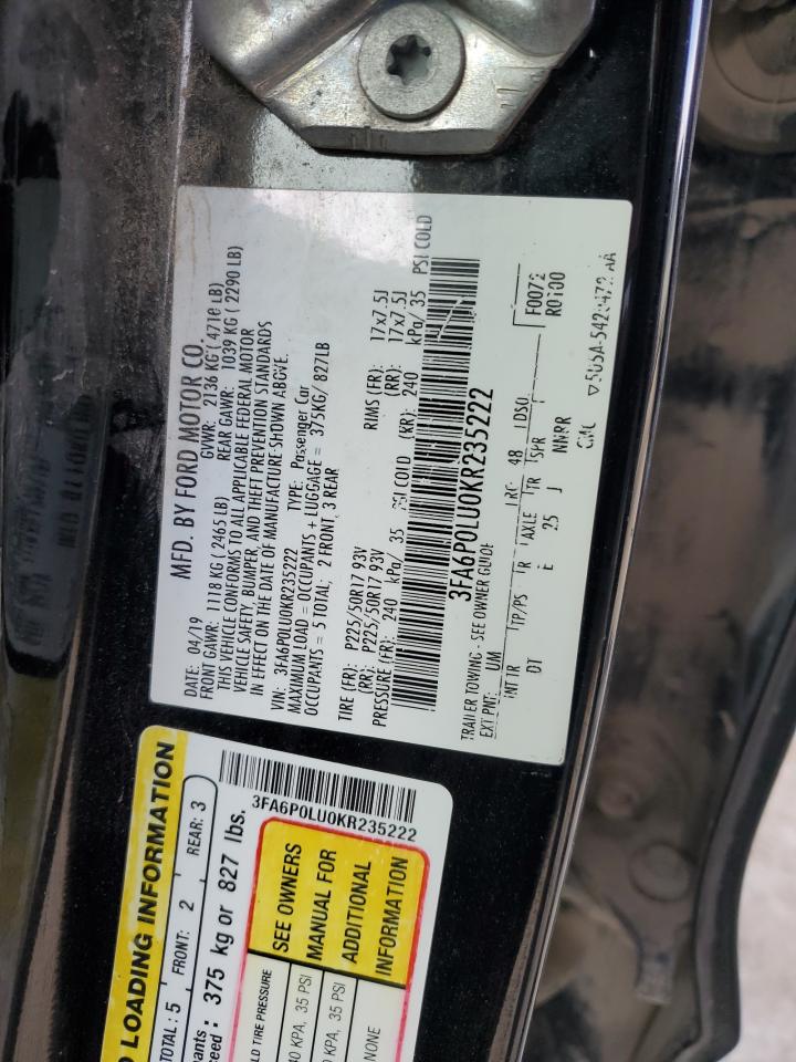 2019 Ford Fusion Se VIN: 3FA6P0LU0KR235222 Lot: 93414505