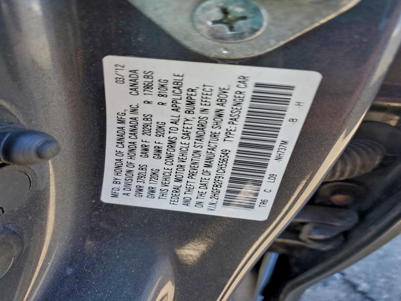 2012 Honda Civic Exl VIN: 2HGFB2F91CH556549 Lot: 93628255