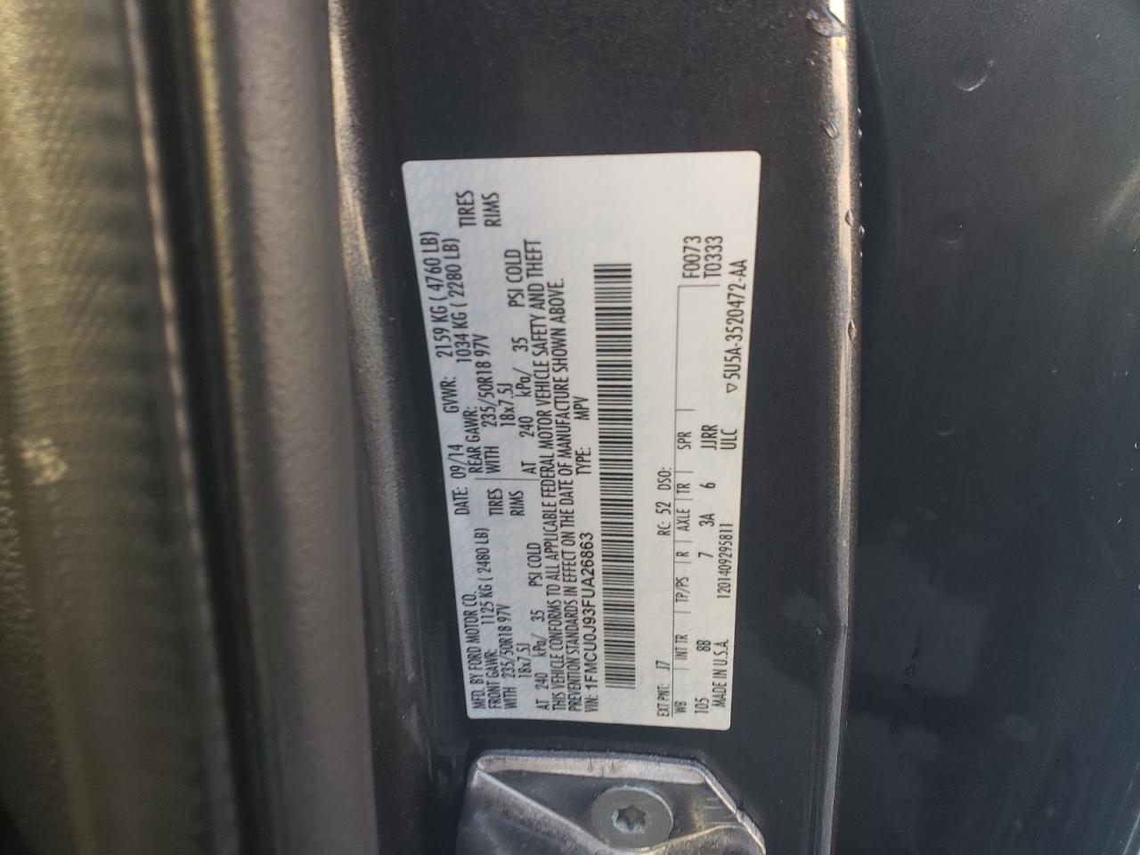 2015 Ford Escape Titanium VIN: 1FMCU0J93FUA26863 Lot: 90502585