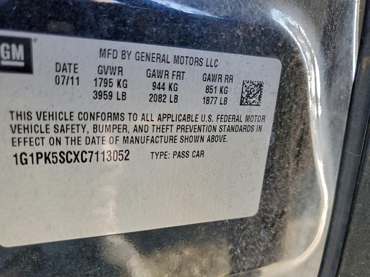 2012 Chevrolet Cruze Eco VIN: 1G1PK5SCXC7113052 Lot: 94329995