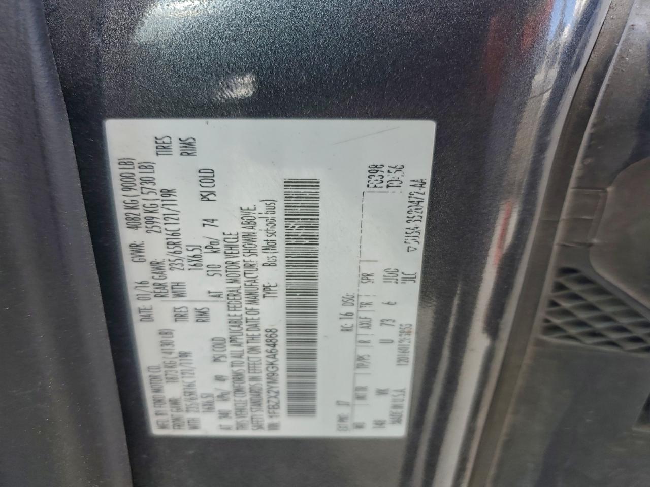 2016 Ford Transit-350 Wagon VIN: 1FBZX2YM9GKA64868 Lot: 92875265