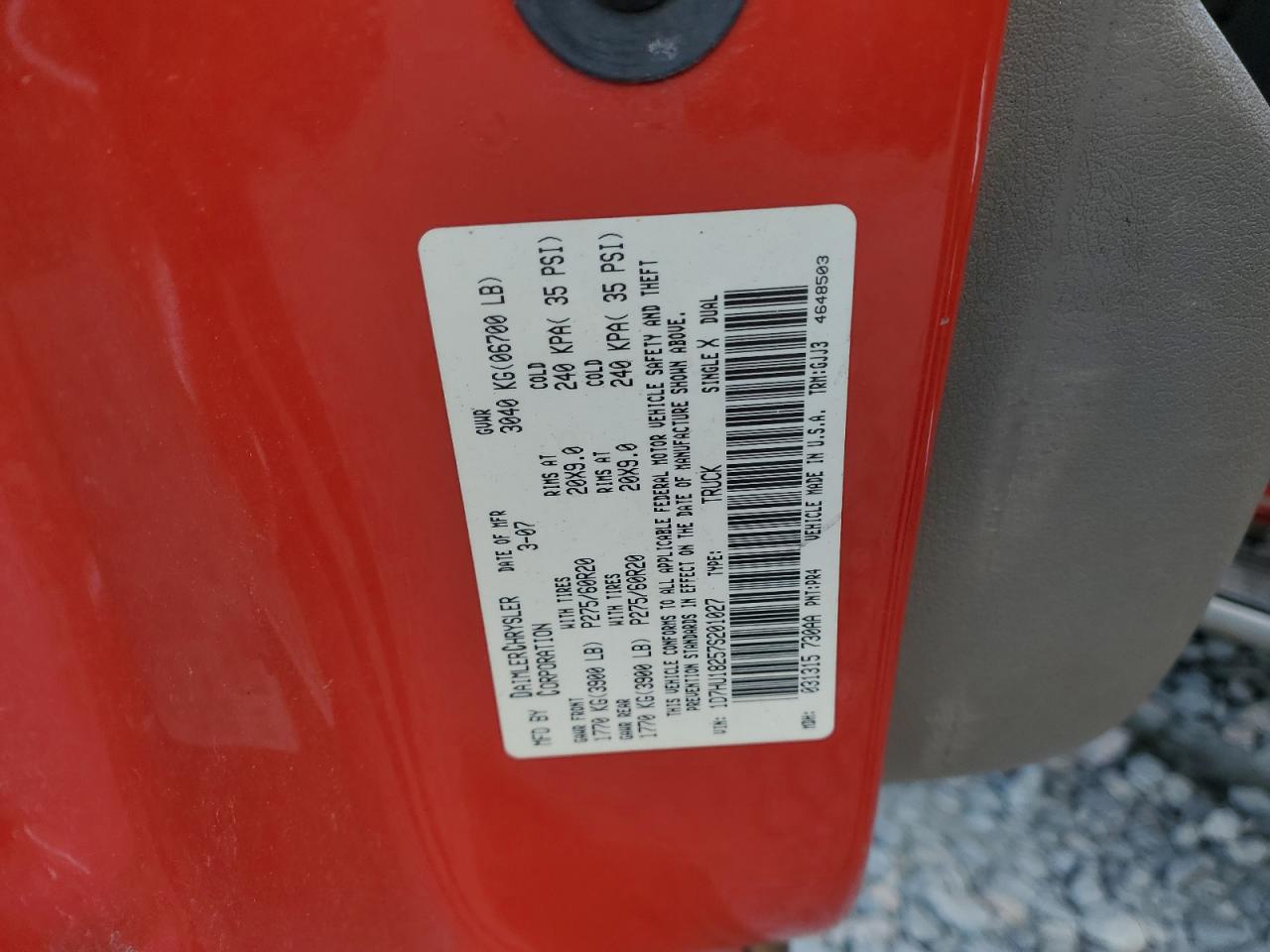 2007 Dodge Ram 1500 St VIN: 1D7HU18257S201027 Lot: 92707185