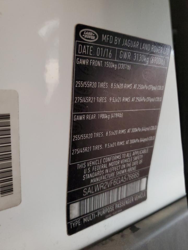 2016 Land Rover Range Rover Sport Hse VIN: SALWR2VF6GA576665 Lot: 93356805