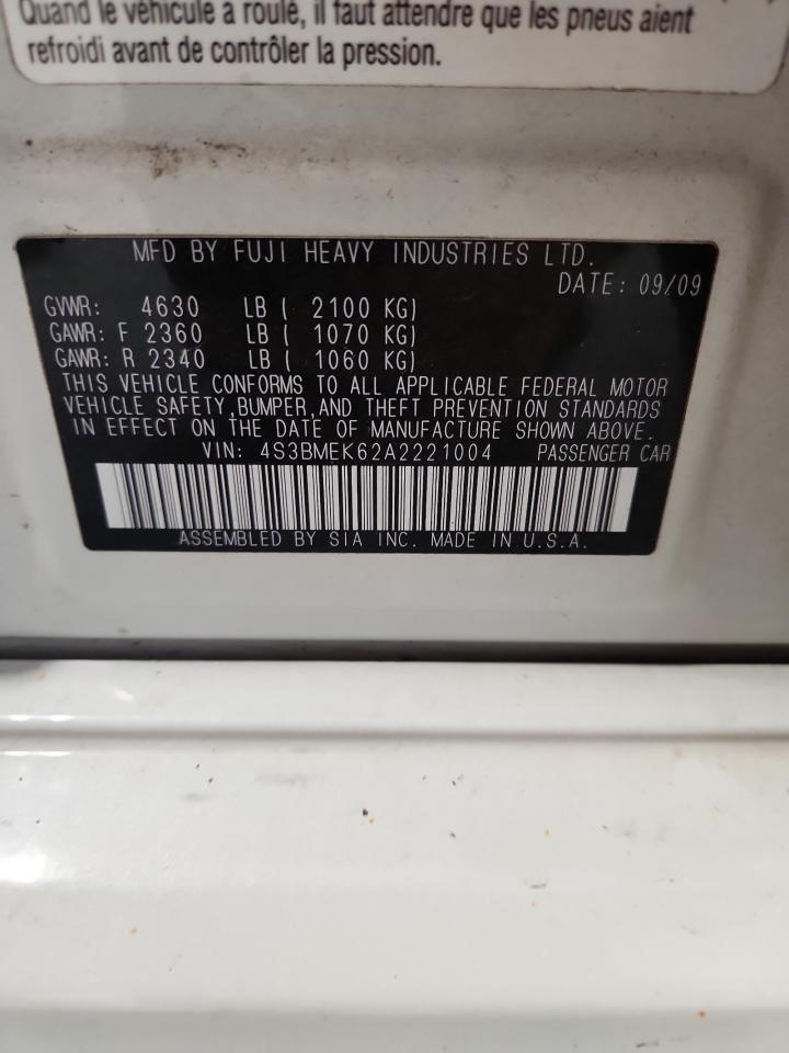 2010 Subaru Legacy 3.6R Limited VIN: 4S3BMEK62A2221004 Lot: 92920495