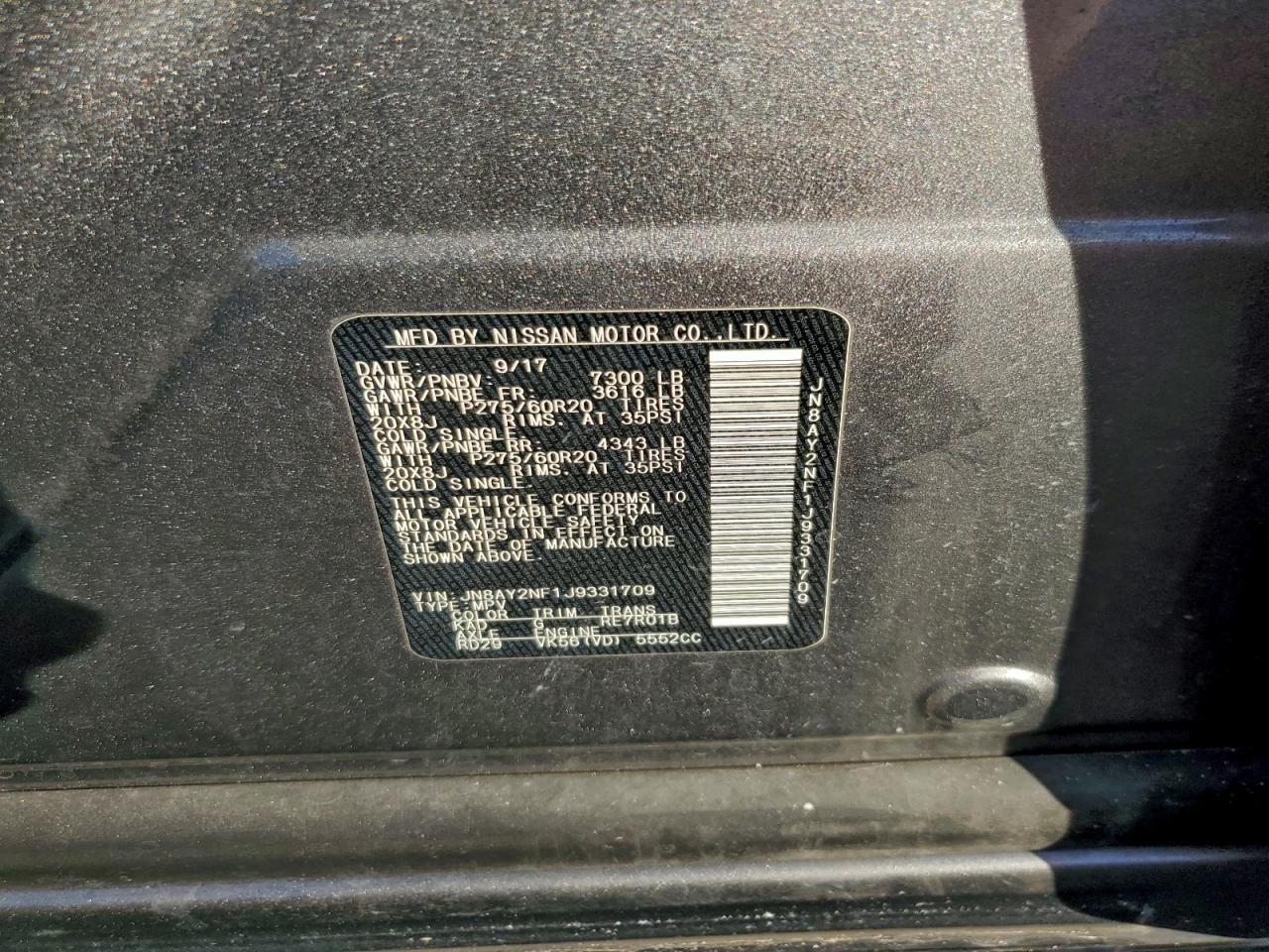 2018 Nissan Armada Platinum VIN: JN8AY2NF1J9331709 Lot: 94649905