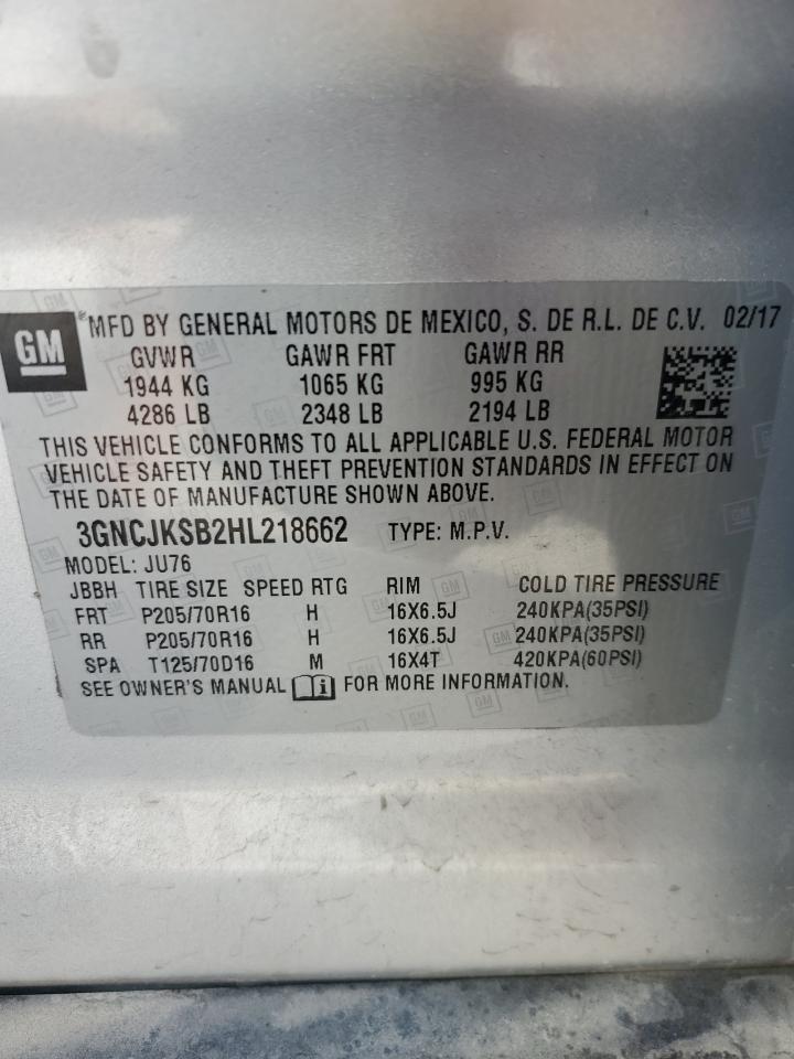 2017 Chevrolet Trax Ls VIN: 3GNCJKSB2HL218662 Lot: 91409455