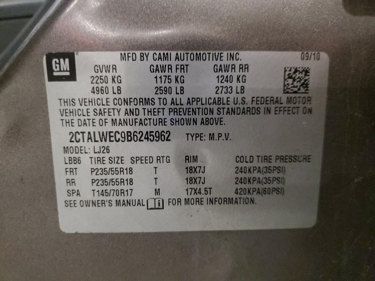 2011 GMC Terrain Slt VIN: 2CTALWEC9B6245962 Lot: 91320845