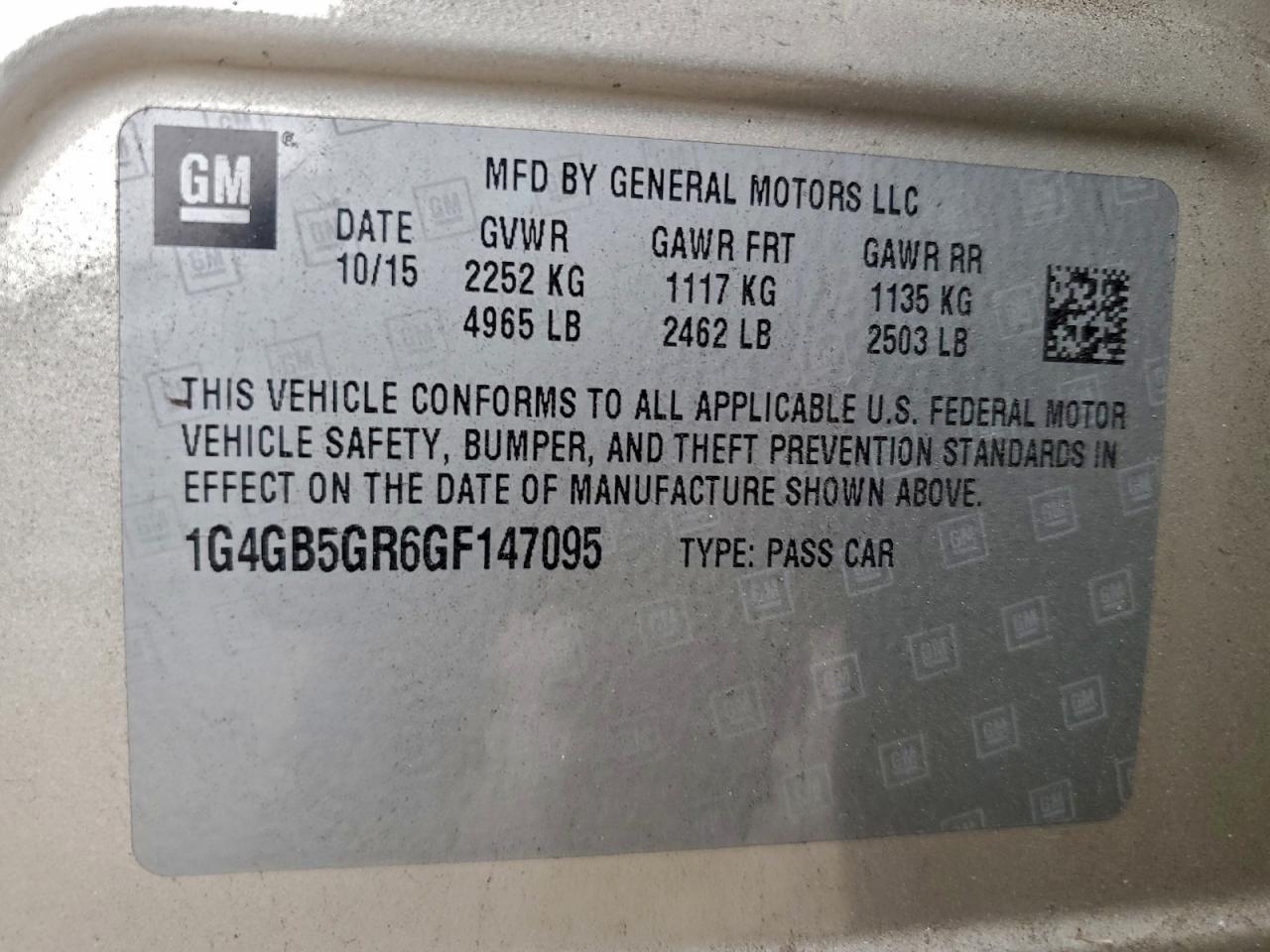 2016 Buick Lacrosse VIN: 1G4GB5GR6GF147095 Lot: 93190965