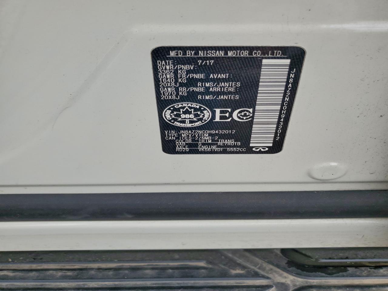 2017 Infiniti Qx80 Base VIN: JN8AZ2NC0H9432012 Lot: 93397155