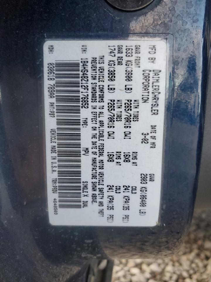 2002 Dodge Durango Slt VIN: 1B4HS48Z12F176852 Lot: 93369505