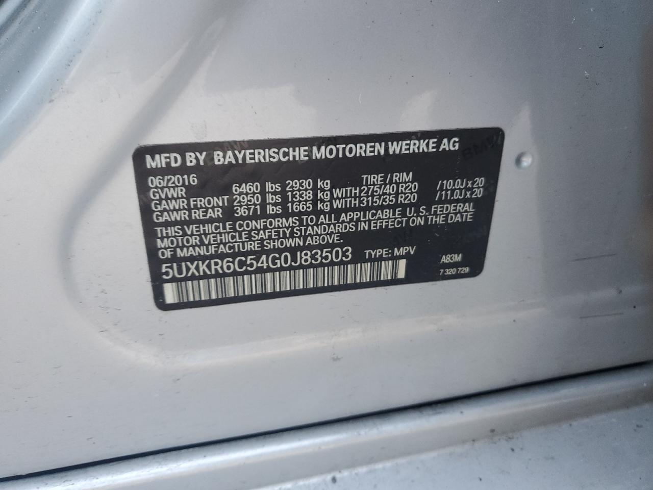 2016 BMW X5 xDrive50I VIN: 5UXKR6C54G0J83503 Lot: 91855455