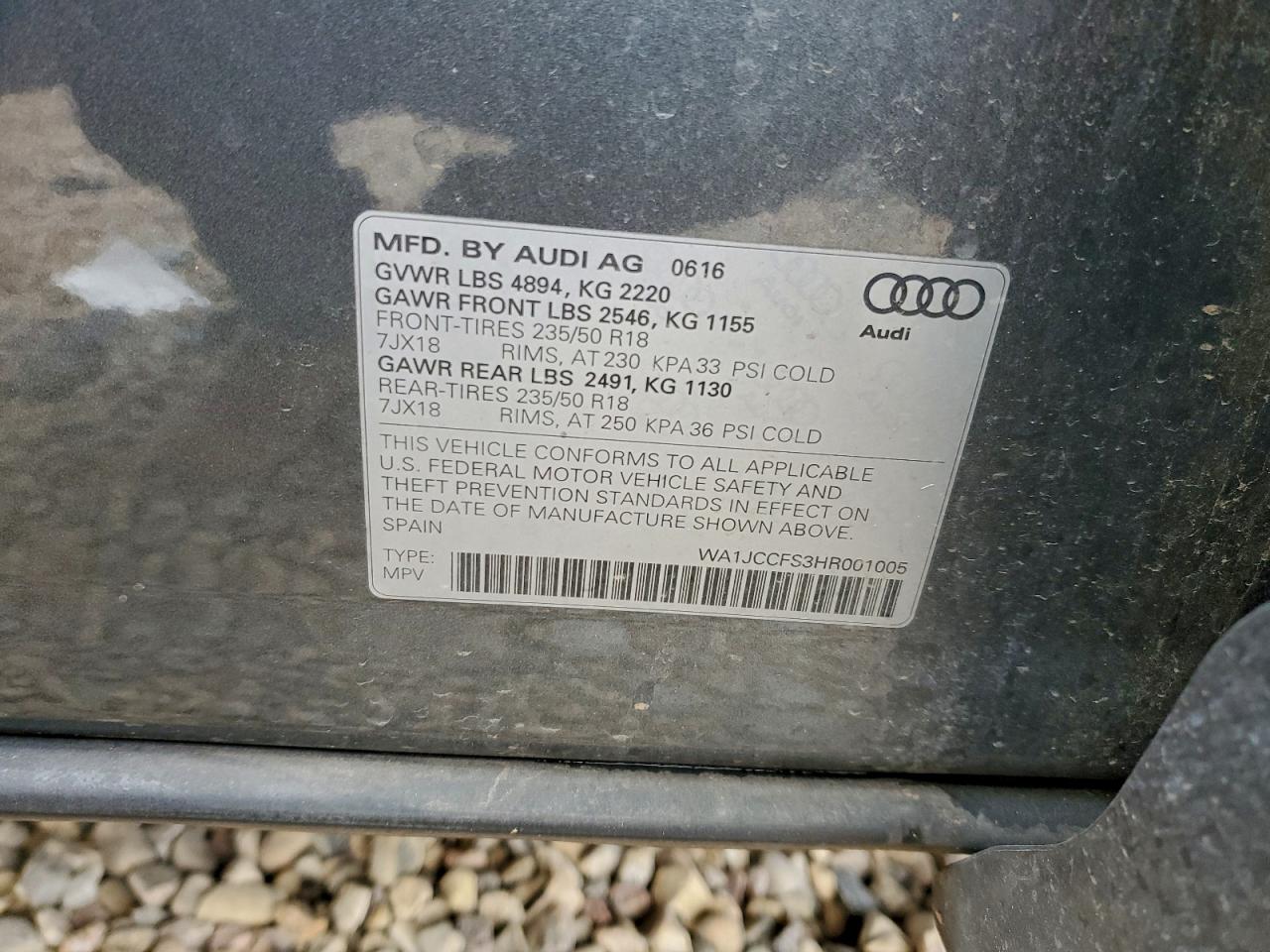 2017 Audi Q3 Premium Plus VIN: WA1JCCFS3HR001005 Lot: 93916785