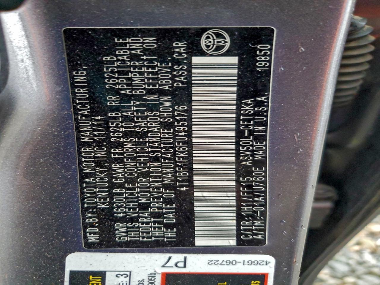 2015 Toyota Camry Le VIN: 4T1BF1FK6FU495176 Lot: 93859455