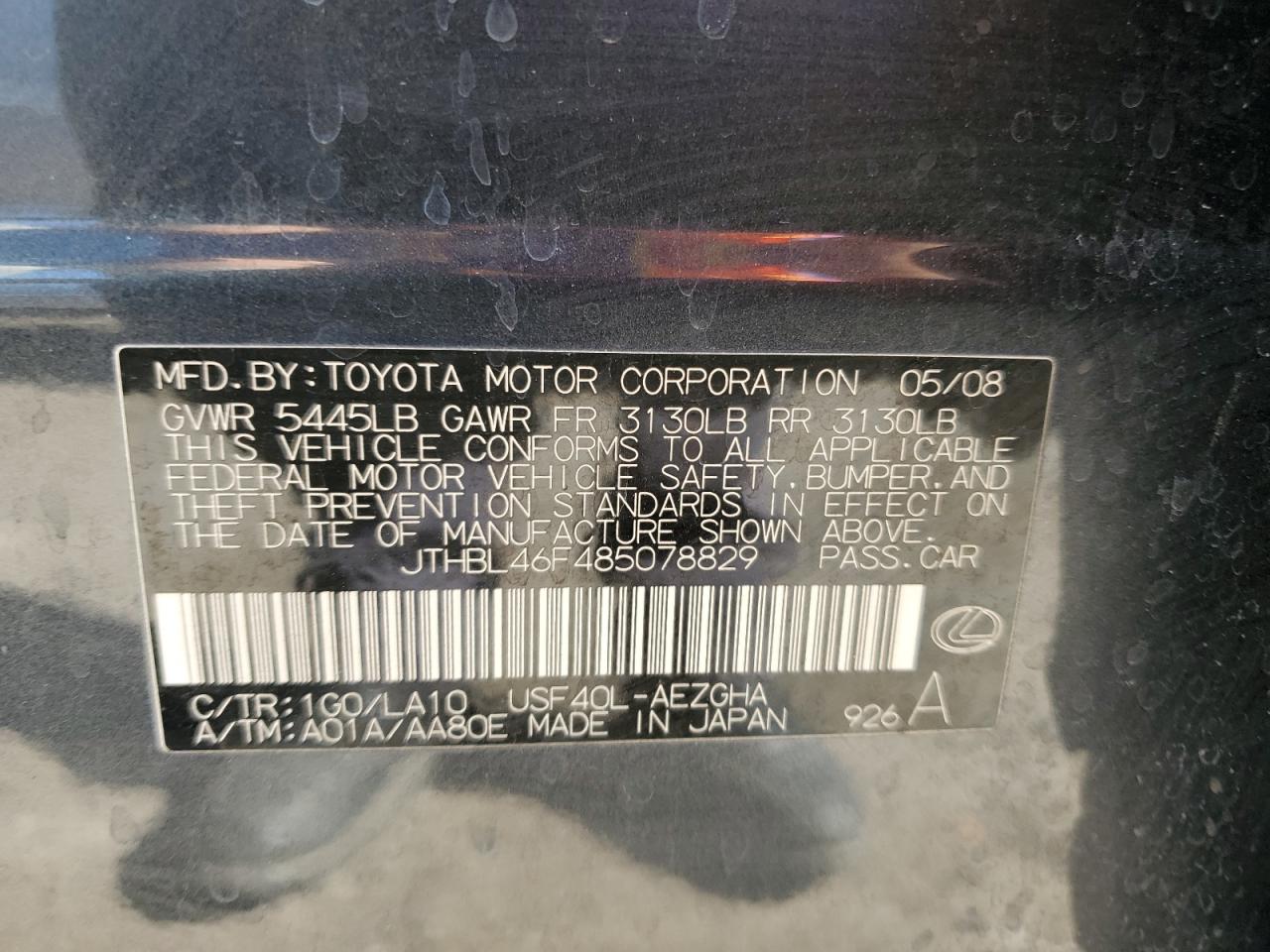 2008 Lexus Ls 460 VIN: JTHBL46F485078829 Lot: 91407675