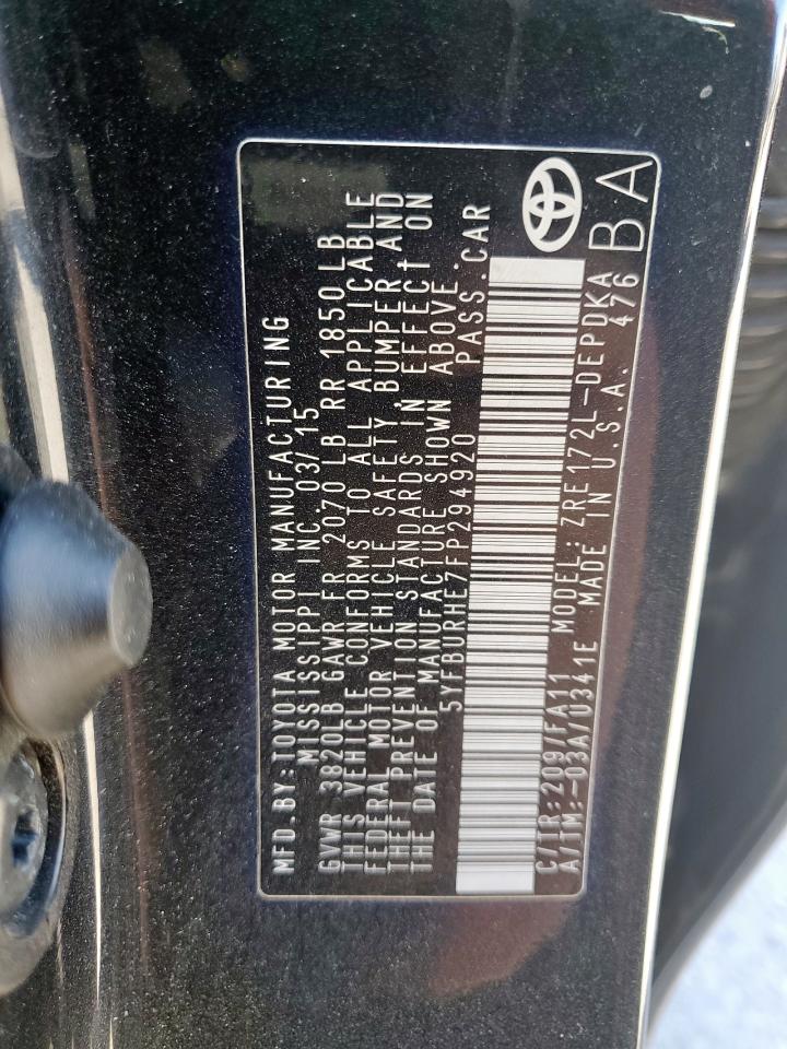 2015 Toyota Corolla L VIN: 5YFBURHE7FP294920 Lot: 92250805