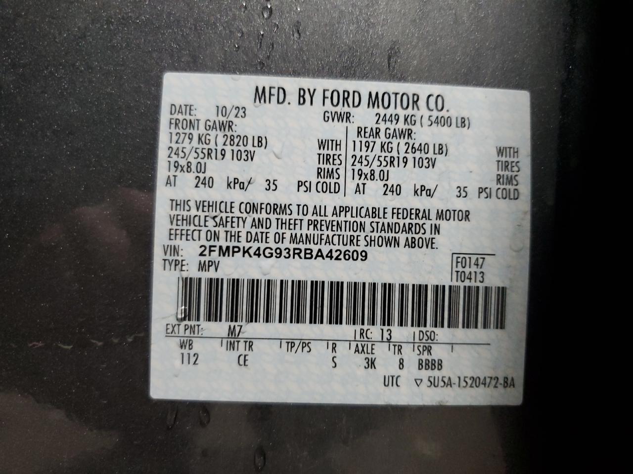 2024 Ford Edge Se VIN: 2FMPK4G93RBA42609 Lot: 92320265