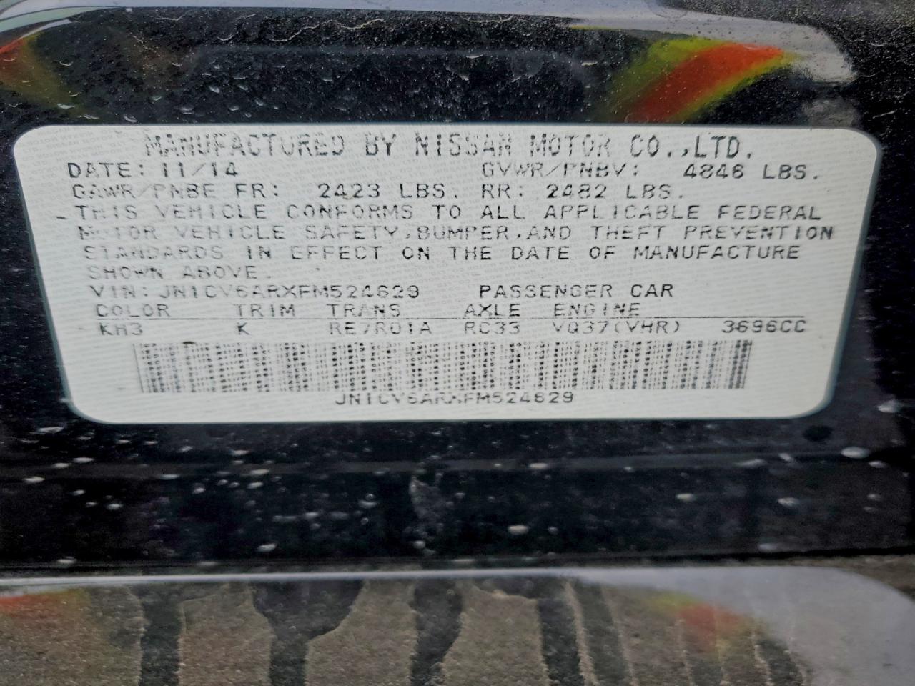 2015 Infiniti Q40 VIN: JN1CV6ARXFM524629 Lot: 94708705