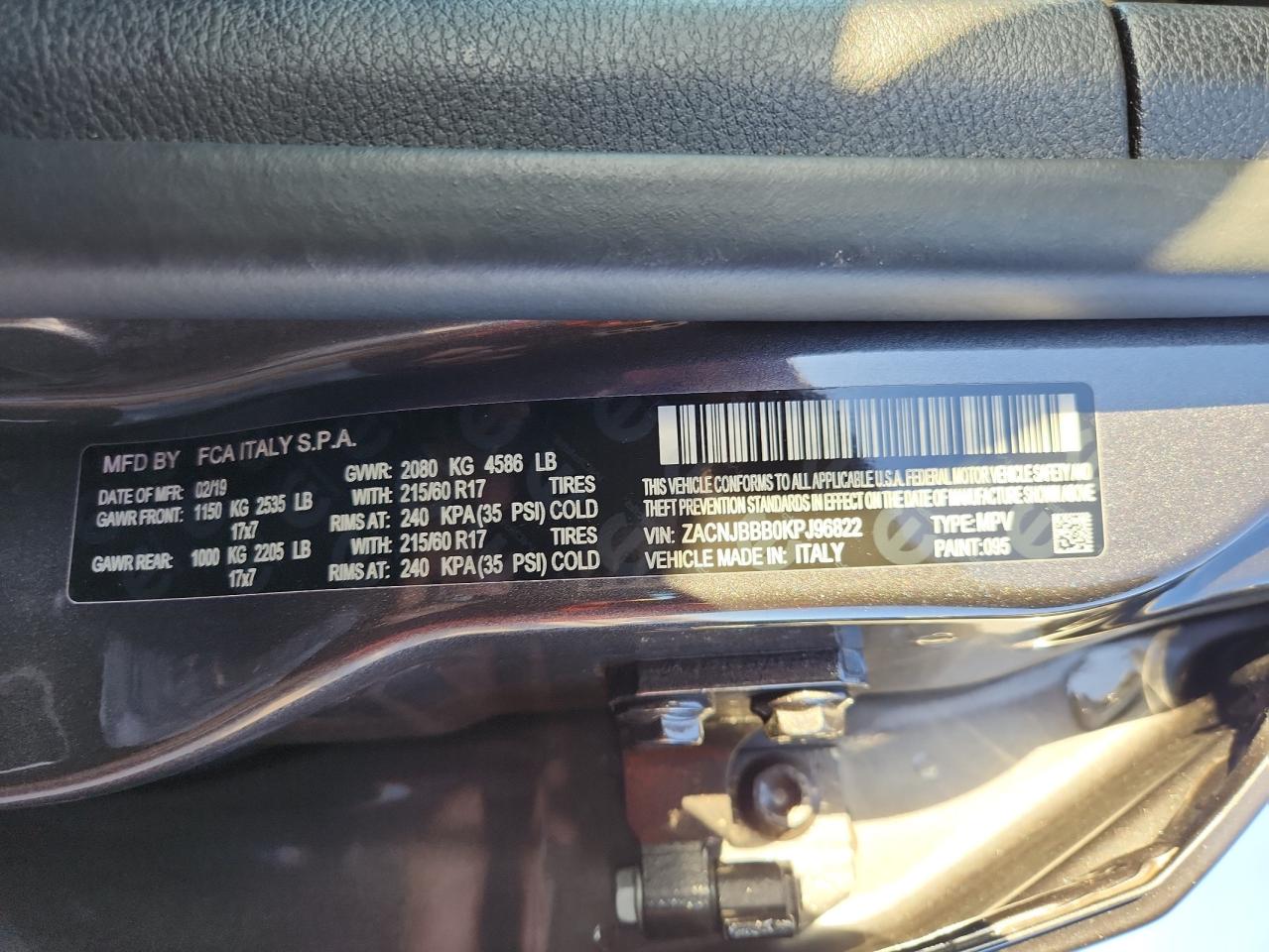 2019 Jeep Renegade Latitude VIN: ZACNJBBB0KPJ96822 Lot: 91287095