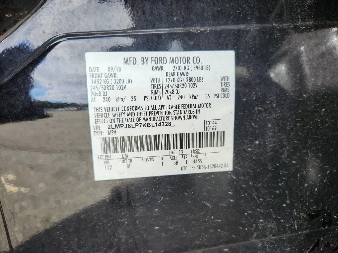 2019 Lincoln Nautilus Reserve VIN: 2LMPJ8LP7KBL14328 Lot: 92471225