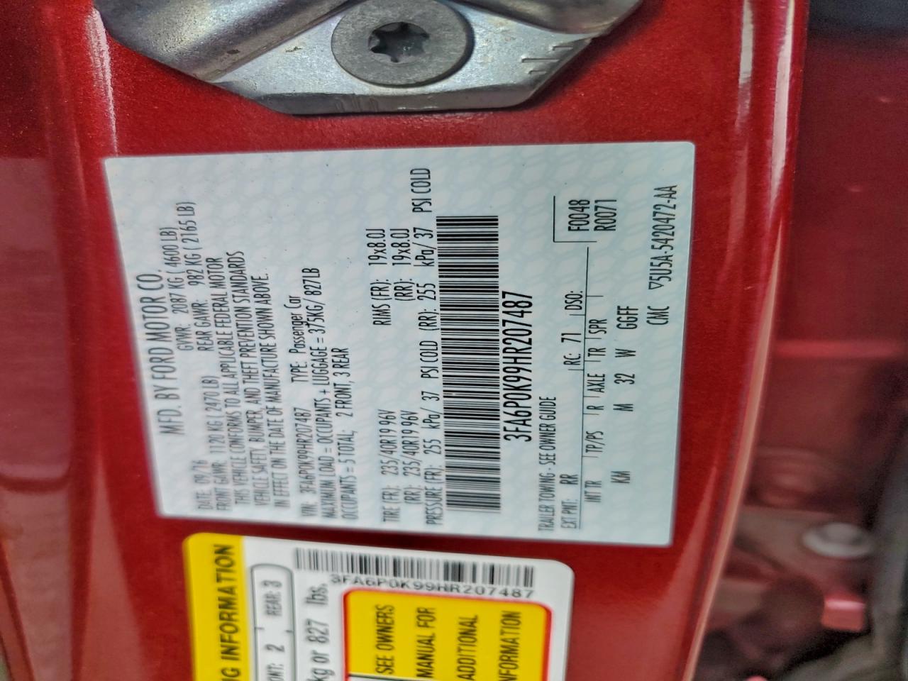 2017 Ford Fusion Titanium VIN: 3FA6P0K99HR207487 Lot: 93848875