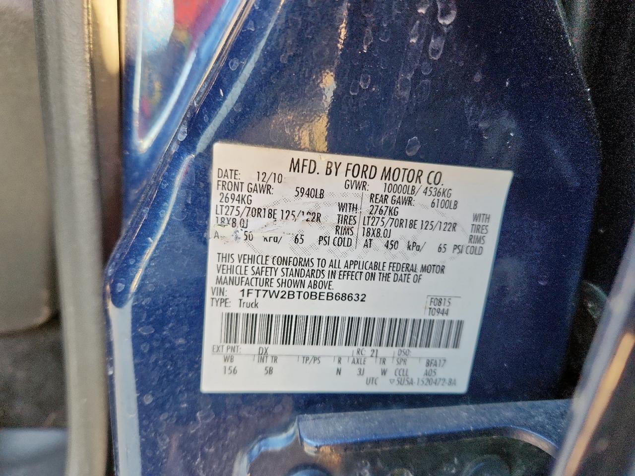 2011 Ford F250 Super Duty VIN: 1FT7W2BT0BEB68632 Lot: 91632115