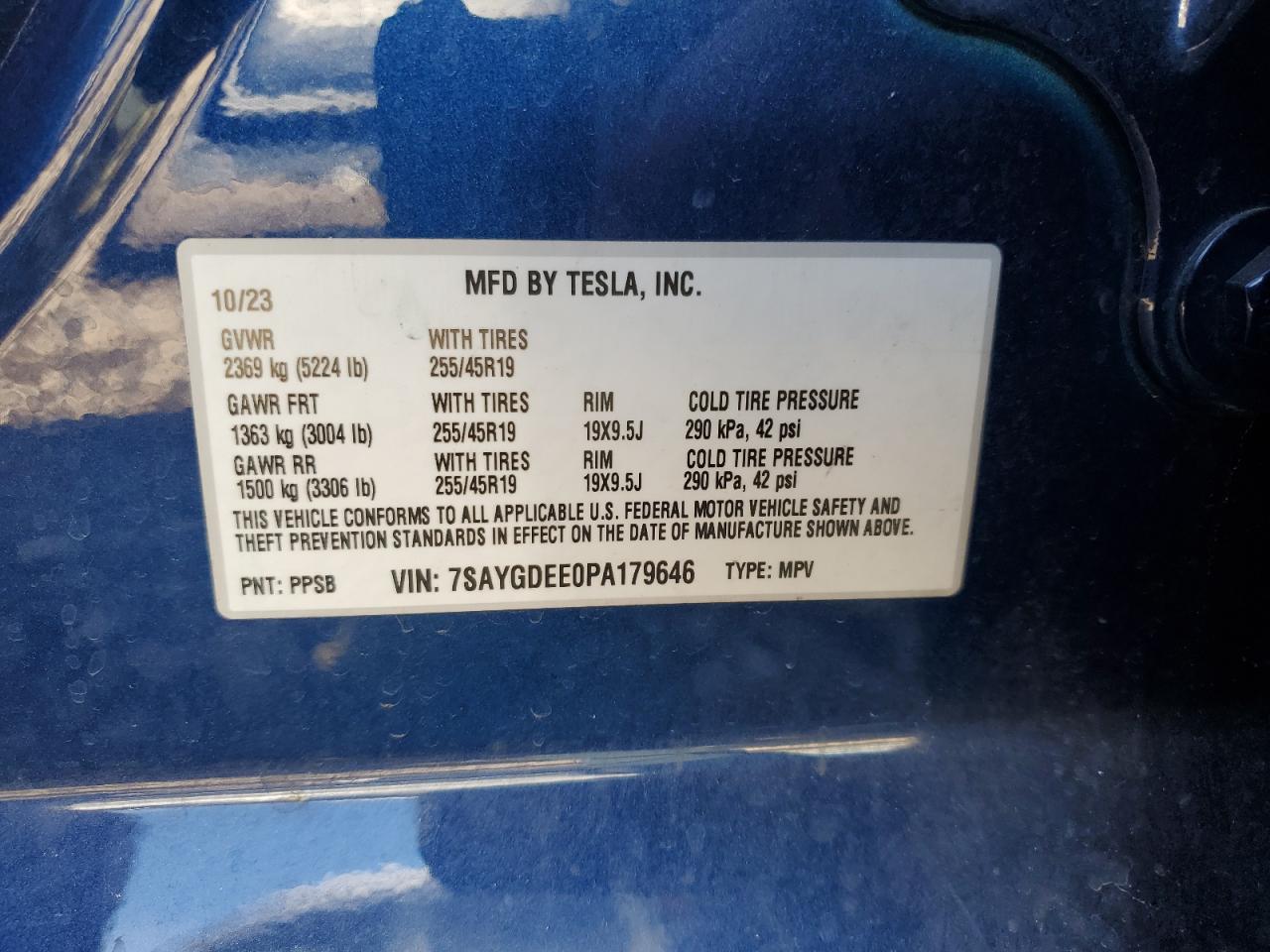 2023 Tesla Model Y VIN: 7SAYGDEE0PA179646 Lot: 94092215